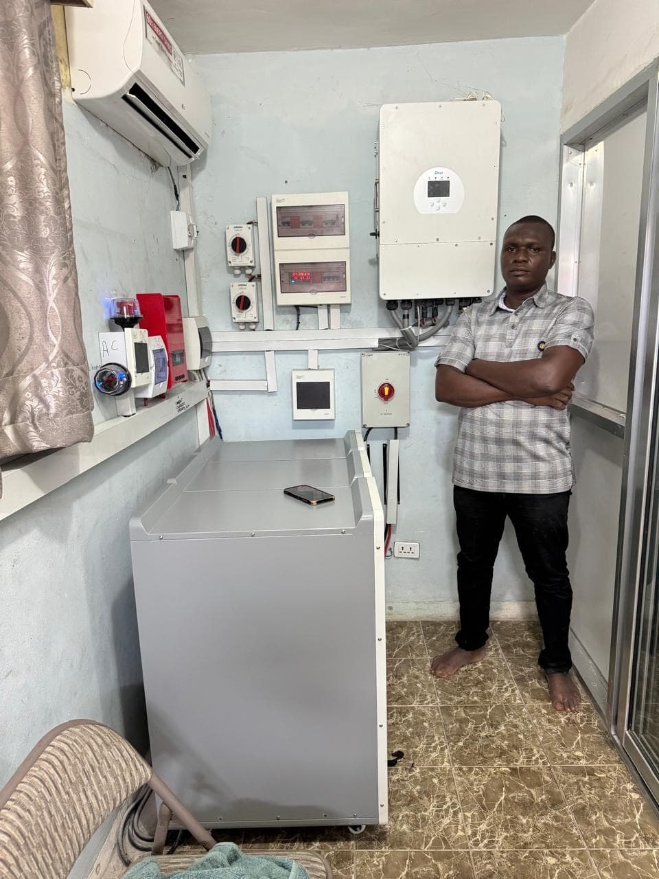 Completed indoor solar inverter and battery storage installation